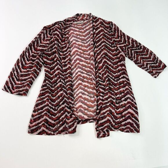 Chico's Easywear Sweaters - Chico's Easywear Cardigan Women's 2(L) Speckled Chevron Long Sleeve Open Front